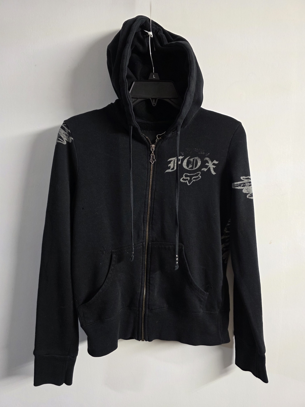 Y2K Fox Racing Girls/Women's Zip-Up Hoodie Jacket Black Graphic Size M